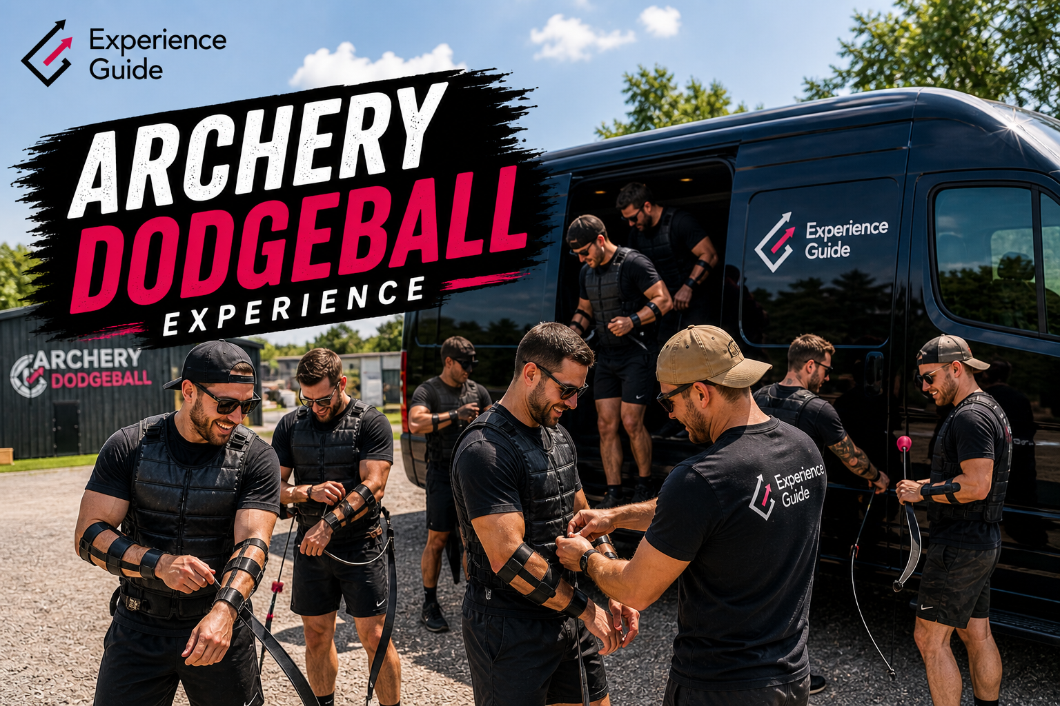 Archery Dodgeball Experience arrival with Experience Guide Sprinter Van