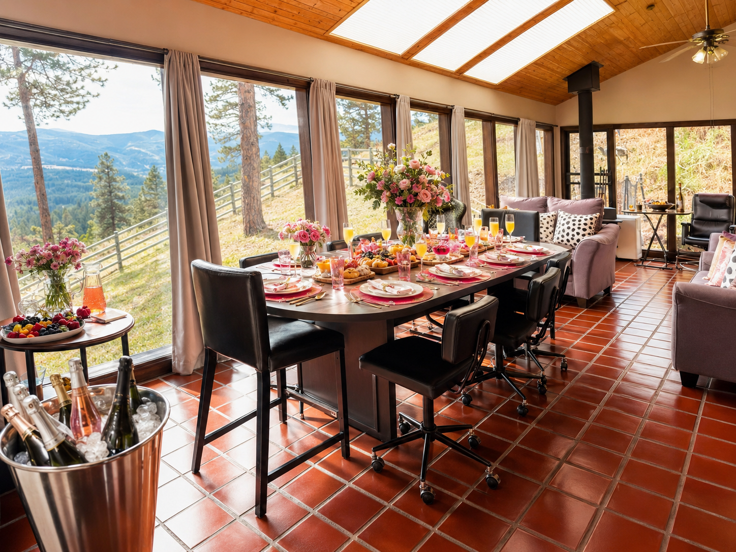 Experience Guide group lodging living room with mountain views