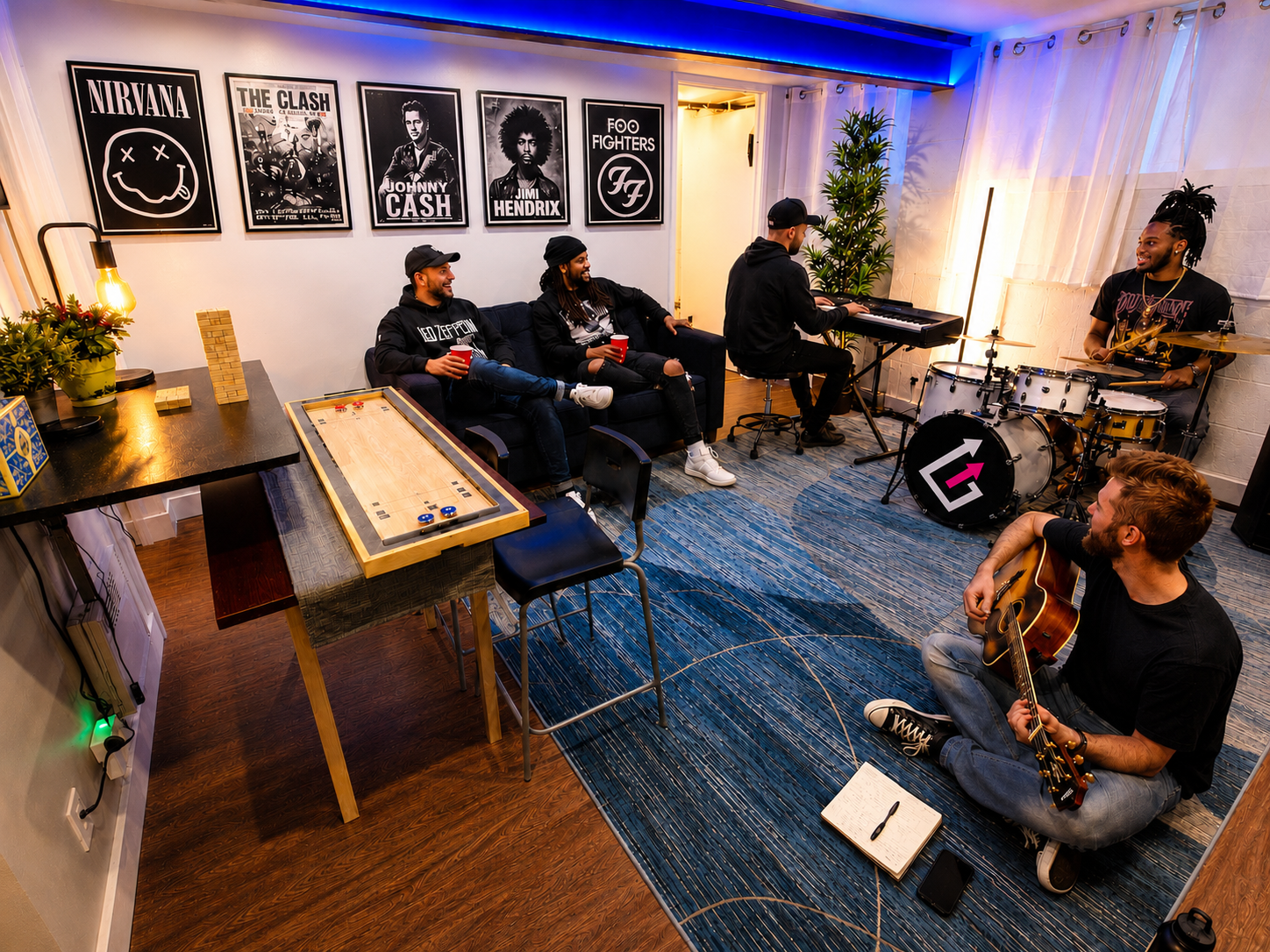 Group jamming in basement of Sunnyside Compound