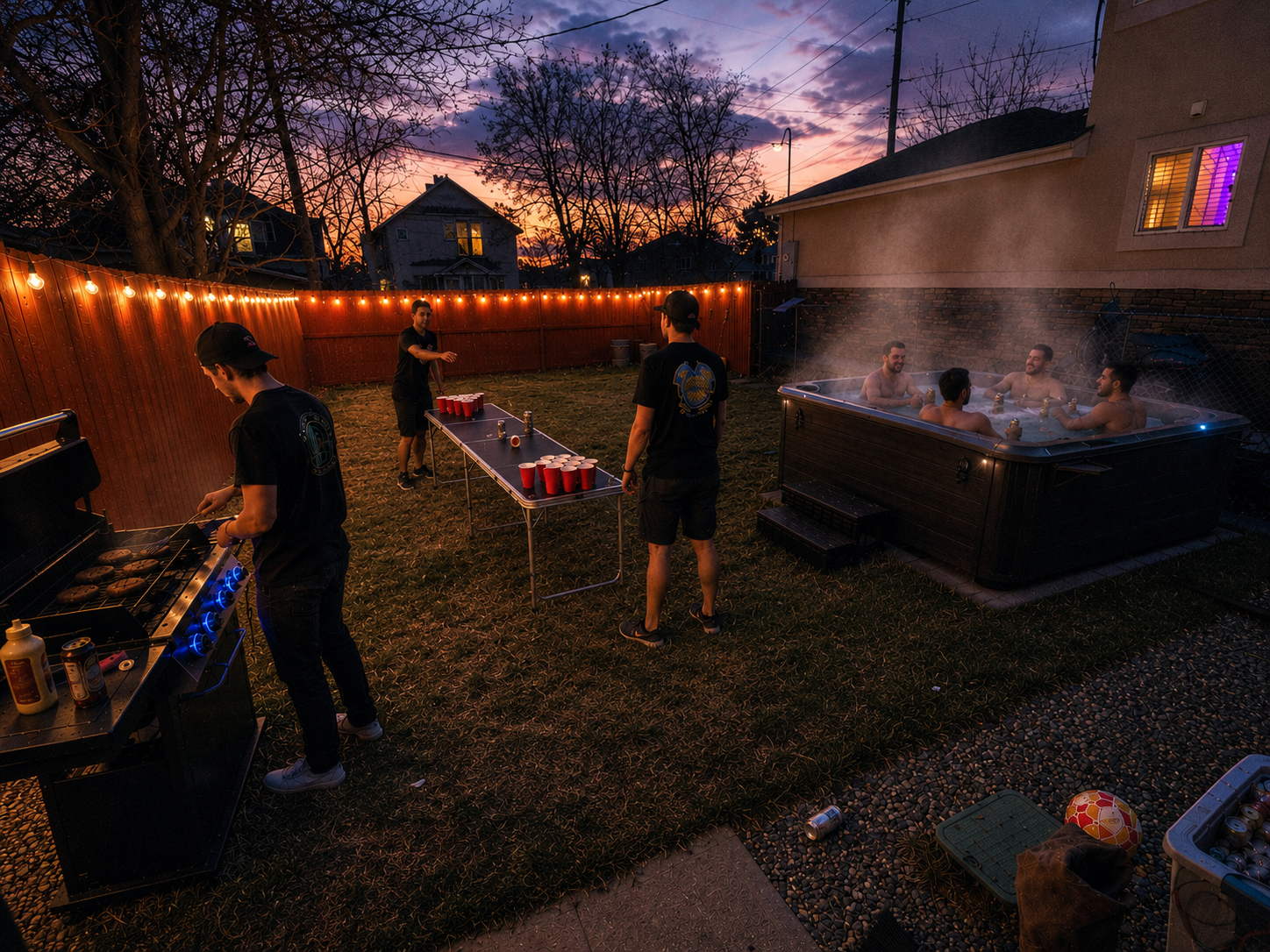 Backyard BBQ hot tub beer pong at RC