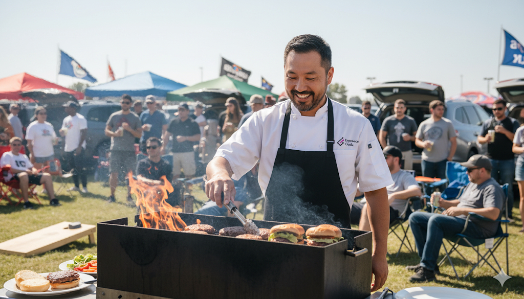 Culinary Parties chef working at an Experience Guide tailgate