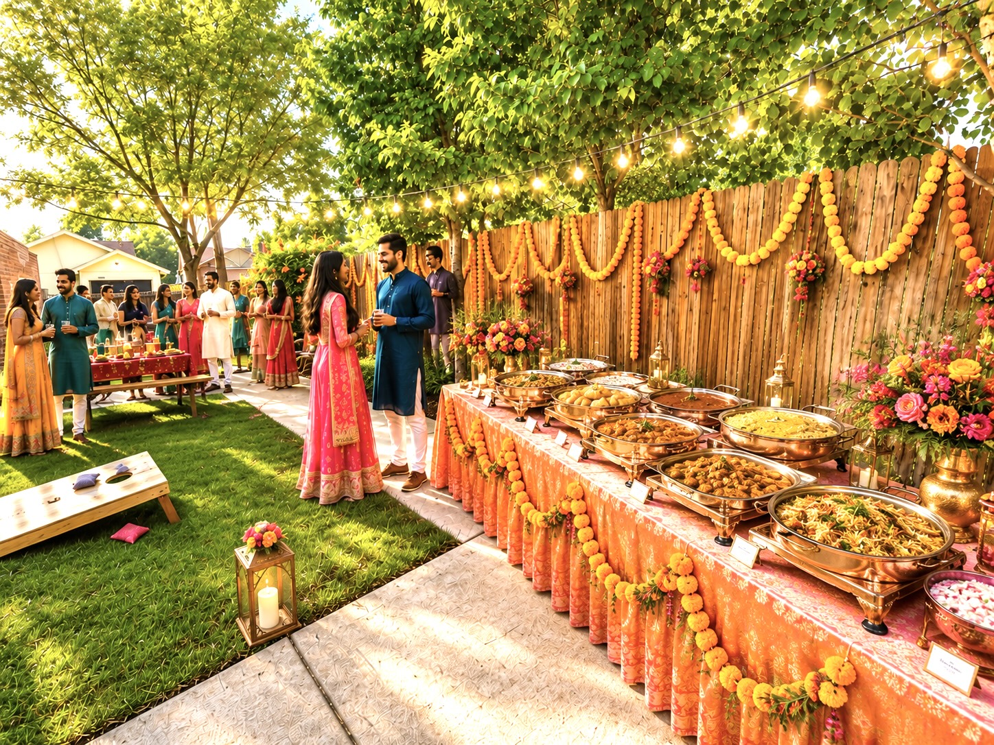 Private backyard gathering during an Indian wedding weekend in Denver